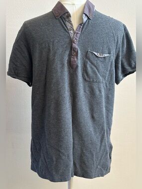 Ted Baker London Polo Shirt Mens Large Gray Contrast Collar Pocket Cotton